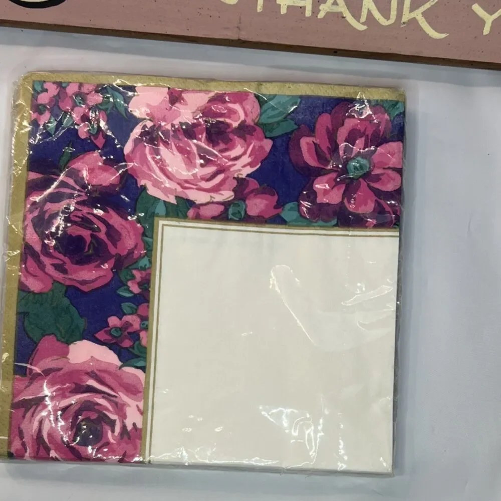 Y2K 1990s  Amscan Bouquet Luncheon Napkins 16 Pack 3 Ply Floral Pink Purple